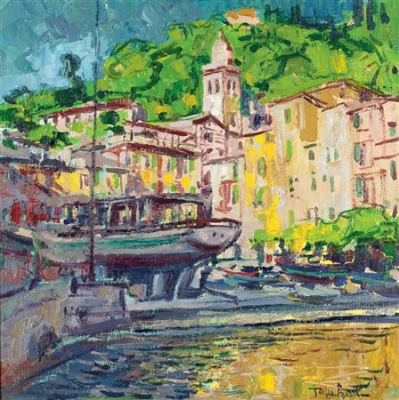 GALLO BEPPE Castagnole Lanze (AT) 1942 "Portofino - La Piazzetta" 50x50 olio...