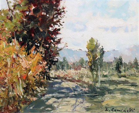 COMINETTI ERNESTO Torino 1900 - 1990 "Paesaggio canavesano" 1982 25x30 olio...