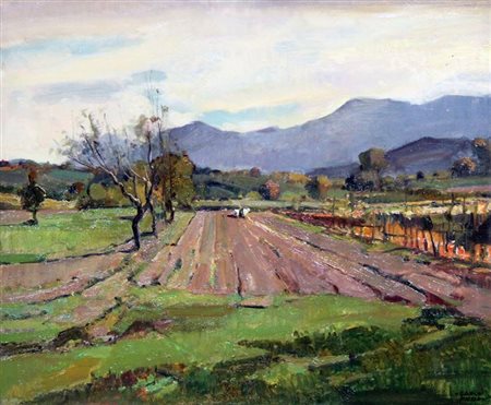 MUSSO CARLO Balangero (TO) 1907 - 1968 "Paesaggio di campagna" 50x60 olio su...