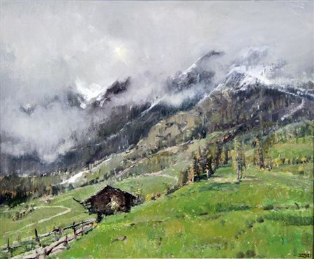 MUSSO CARLO Balangero (TO) 1907 - 1968 "Novembre in Val d'Ayas" 50x60 olio su...