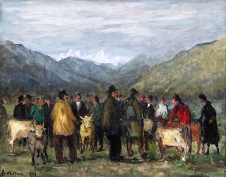 VELLAN FELICE Torino 1889 - 1976 "Mercato del bestiame in Val d'Aosta" 1969...