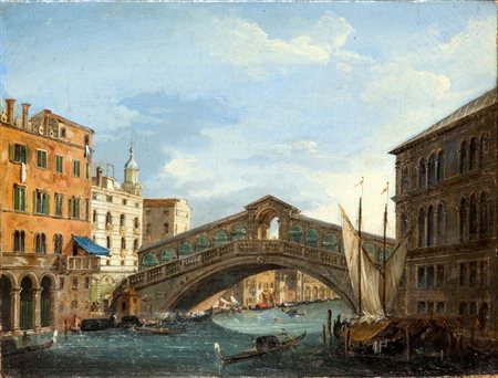 PITTORE ANONIMO DELL'800 "Venezia, il ponte di Rialto" 21,5x28,5 olio su tela