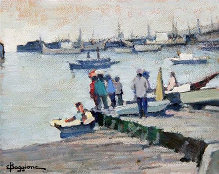 BOGGIONE ENRICO Torino 1889 - 1985 "Bacino di Folkestone" 1971 23,5x29 olio...