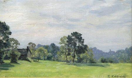 CALDERINI LUIGI Torino 1880 - 1973 "Paesaggio di campagna" 1902 15,5x26,5...