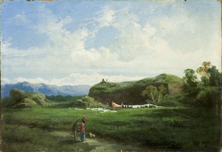 CAMINO GIUSEPPE Torino 1818 - 1890 Caluso (TO) "Paesaggio con figurette"...