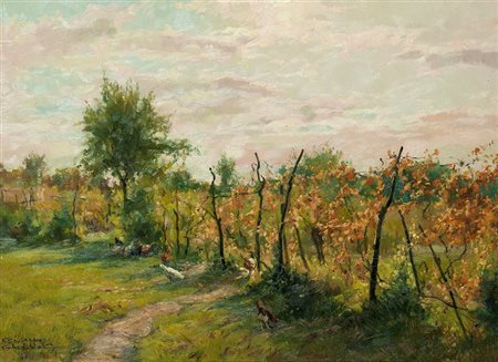 GHEDUZZI GIUSEPPE Crespellano (BO) 1889 - 1957 Torino "Autunno" 33x45 olio su...