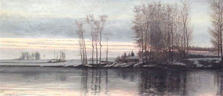 RAPETTI OTTAVIO GIOVANNI Torino 1849 - 1931 "Tramonto sul fiume" 1881 60x137...