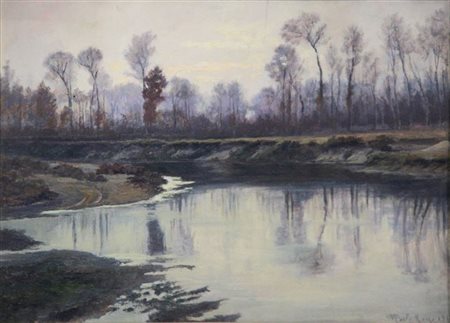 MERLO CAMILLO Torino 1856 - 1931 "Lungo il Sangone" 1913 29x40 olio su...