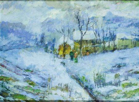 SACHERI GIUSEPPE Genova 1863 - 1950 Pianfei (CN) "Paesaggio innevato" 30x40...