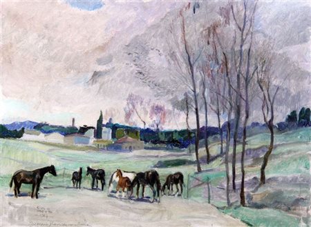 BOETTO GIULIO Torino 1894 - 1967 "Paesaggio frascatano - Roma" 1964 41x56...