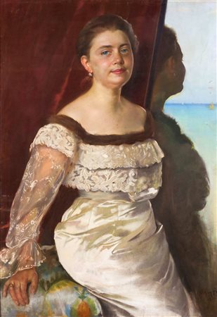 MAGGI CESARE Roma 1881 - 1961 Torino "Figura al mare" 1916 100x70 pastello a...