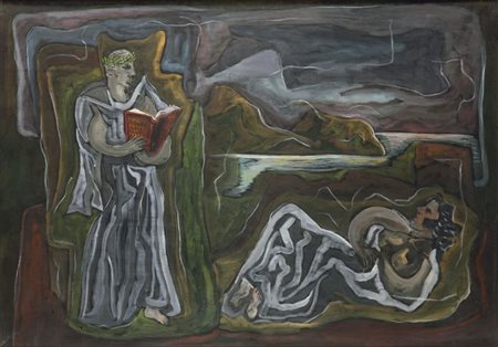 ORIANI PIPPO Torino 1909 - 1972 Roma "Il gioco dei poeti" 1936 70x100 tempera...