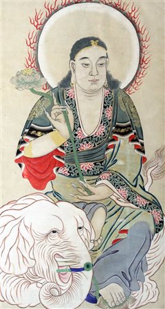 DIPINTO ORIENTALE "Budda" Cina, fine XIX secolo 147x80 tempera su carta...