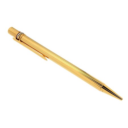 CARTIER Penna a sfera, firmata "Cartier", modello "Must", laminata in oro...