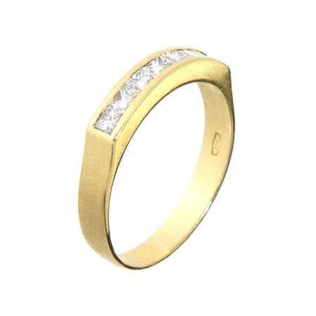 ANELLO Fedina in oro giallo con sette diamanti taglio princess per...