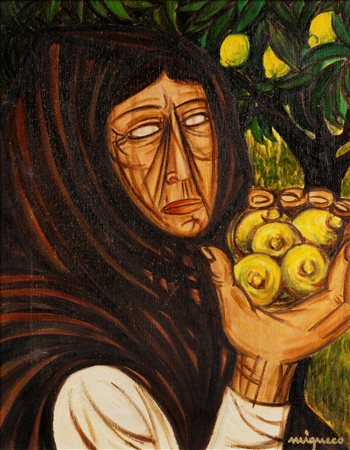Giuseppe Migneco (Messina  1903-Milano 1997)  - Donna con limoni
