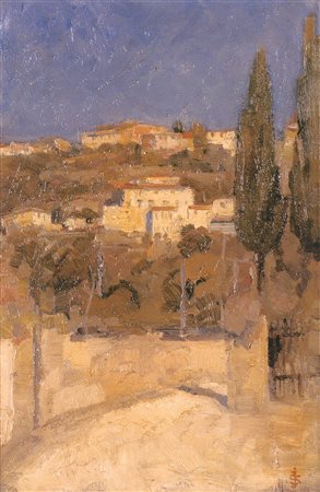 Ignaz Stolz (Bozen/Bolzano 1868 - Lana 1953) Fiesole, 1905 circa;Olio su...