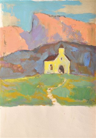 Raimund Wörle (Innsbruck 1896 - 1979) Kapelle in Tirol;Tempera su carta, 30,4...