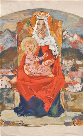 Raimund Wörle (Innsbruck 1896 - 1979) Madonna mit Kind vor Tiroler...