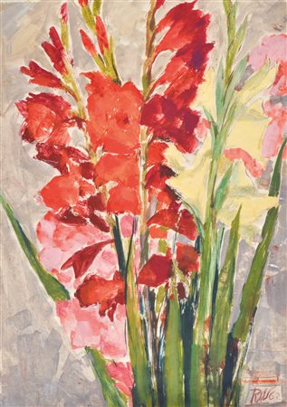 Raimund Wörle (Innsbruck 1896 - 1979) Gladioli rossi, 1962;Tempera su carta,...