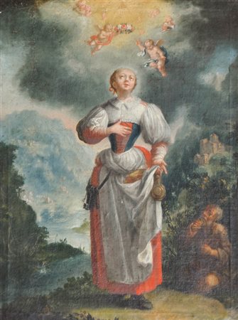 Christoph Anton Mayr (Schwaz 1719 - 1771) Santa Notburga;Olio su tela, 65 x...