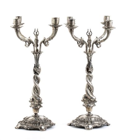 Coppia di candelabri tedeschi in argento Fine XIX secolo Altezza x larghezza...