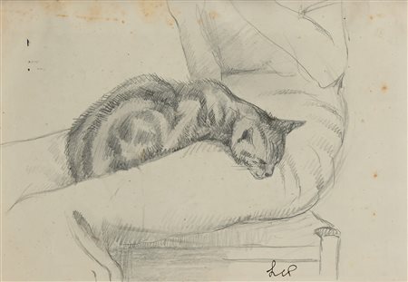 Leonetta Cecchi Pieraccini 1882-1977 Il gatto sulle gambe Matita su carta...