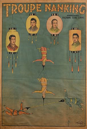 Louis Galice 1864-1935 Troupe Nanking Litografia a colori cm 119x79 - in...