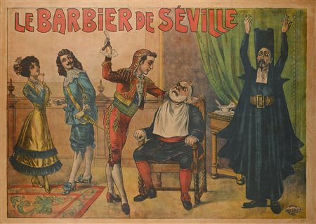 Louis Galice 1864-1935 Le Barbier de Seville Litografia a colori cm 99x138 -...