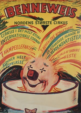 Erik Stockmarr 1905-1963 Benneweis Nordens Storste Cirkus Litografia a colori...