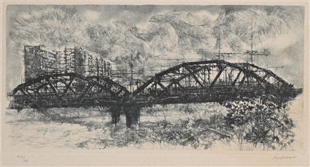 Renzo Vespignani Roma 1924-Roma 2001 Ponte di ferro 1981 Acquaforte Firma,...