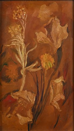 Carlo Quaglia Terni 1903-Roma 1970 Fiori Olio su faesite cm 38x22 - con...