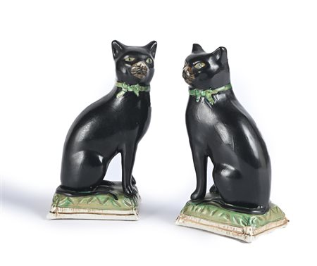 Coppia di gatti vittoriani in ceramica, Staffordshire, Inghilterra, XIX...