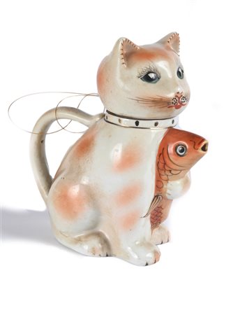 Teiera egoiste in porcellana a forma di gatto, Cina versatoio modellato e...