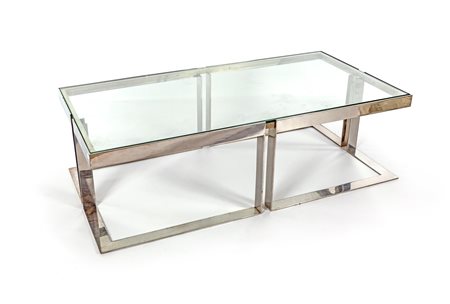 Tavolino basso in metallo cromato e vetro cm 36x120x60