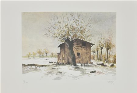 Giorgio Buffa CAMPAGNA INNEVATA litografia su carta, cm 34,5x49; es. 59/500...