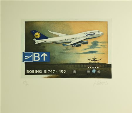 Ignoto BOEING B 747-400, 1992 incisione su carta, cm 20x30 su foglio 40x45;...