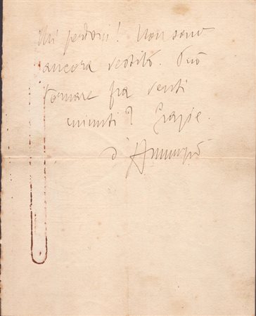  
D'Annunzio, Gabriele (Pescara, 12 marzo 1863 – Gardone Riviera, 1º marzo 1938) 
 cm.22x17,5