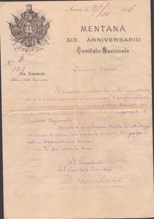  
Garibaldi, Menotti Domenico  (Mostardas, 16 settembre 1840 – Roma, 22 agosto 1903) 
 cm.22x31