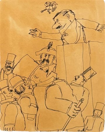 Franz Borghese (1941 - 2005) 
L'oratore 
acquarello e china su carta 24,5 x 18 cm