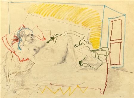 Ugo  Attardi (1923 - 2006) 
Nudo femminile disteso  1966
tecnica mista su carta 48 x 64 cm