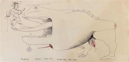 Gaetano Pompa (1933 - 1998) 
Coppia di disegni 'Mutmassungen sulla paura' 1984
tecnica mista su carta 17 x 35 cm