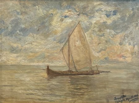 Pio Semeghini (1878 - 1964) 
Scena marina con bragozzo 1939
olio su tela 41 x 50 cm