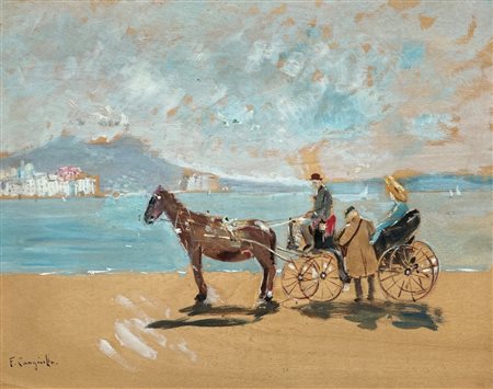 Francesco Cangiullo (1884 - 1977) 
La carrozzella della forestiera 
olio su tavola 40 x 51 cm