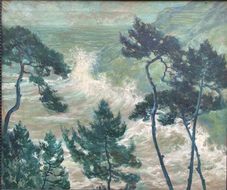 Giuseppe Caselli (1893 - 1976) 
Cinque terre 
olio su tela 80 x 95 cm