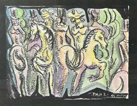 Gaetano Tanzi (1918 - 2017) 
Cavalli 
Tecnica mista su carta 28 x 37 cm