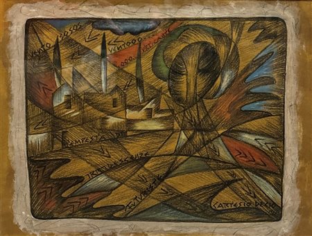 Decio Cartesio (1875 - 1953) 
Vento sos sos sos, tempesta urticante, iridescenze futuriste 
tempera e biacca su carta 25 x 30 cm