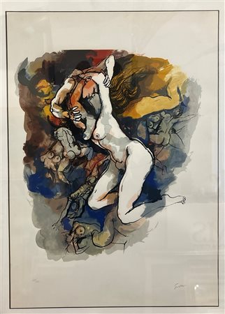 Renato Guttuso (1911 - 1987) 
Paolo e Francesca 
litografia a colori su carta 70 x 50 cm