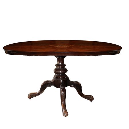 Tavolo ovale da centro in legno di palissandro, piede a quattro razze., 19° Secolo