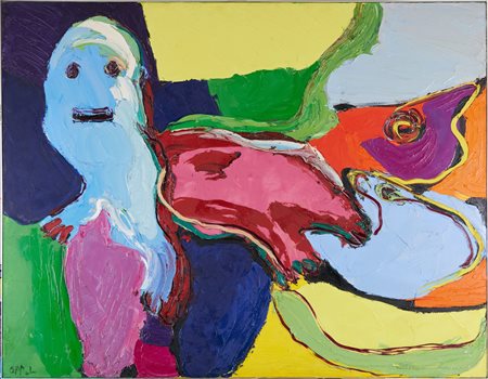 Karel Appel (Amsterdam, 1921 - ) Paysage avec visages 1971 Olio su tela cm....